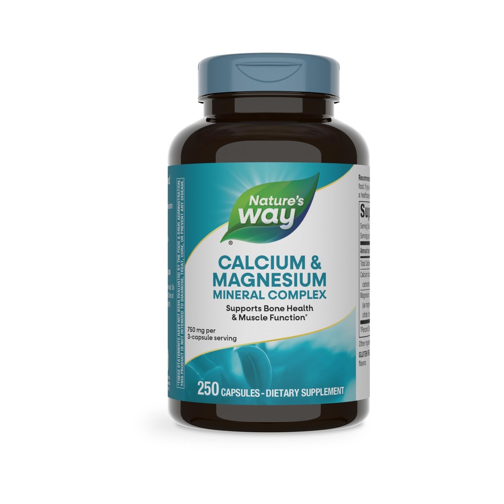 Nature's Way Calcium & Magnesium Mineral Complex, toetab luu tervise ja lihaste funktsiooni, * 750 mg 3-kapi serveerimiseks, 250 kapslit (pakendamine võib varieeruda)