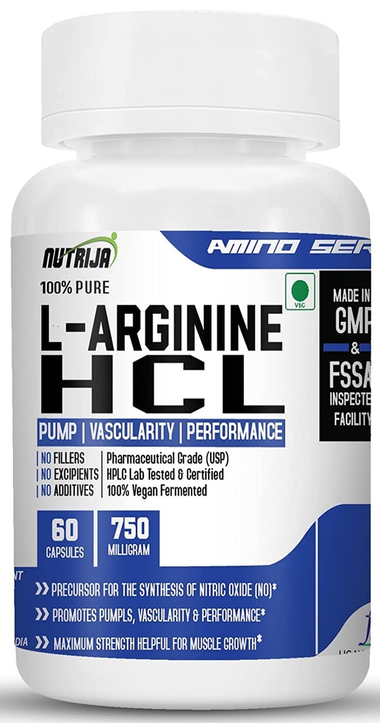 L-arginiini HCL kapslid - L-arginiini kõrgeim biosaadavusvorm | maksimaalne tugevus, lämmastikoksiidi lähteaine (120 kapslit)