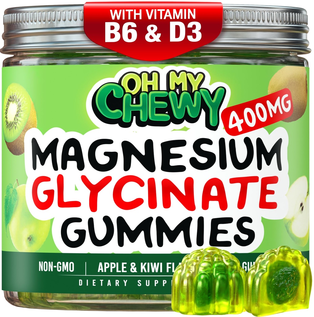 Center-Filled Magnesium Glycinate Gummies 400MG - High Absorption for Kids, Teens & Adults - Supplement for Sleep, Calm & Muscle Relaxation with B6 & D3 - Gluten Free & Vegan Friendly - 120 Count