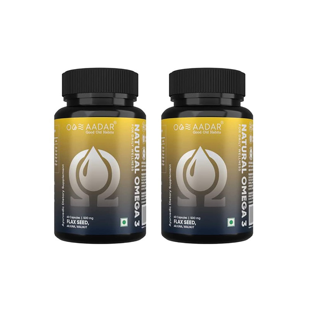 AADAR Natural Omega 3 Vegan Rasvhape & Immunity Supplement meestele ja naistele | Flaxseed Arjuna Walnut No Fish Oil | 60 kapslit (2. pakk)