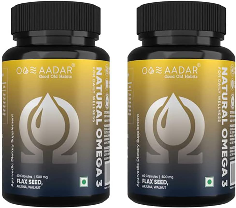 AADAR Natural Omega 3 Vegan Rasvhape & Immunity Supplement meestele ja naistele | Flaxseed Arjuna Walnut No Fish Oil | 60 kapslit (2. pakk)