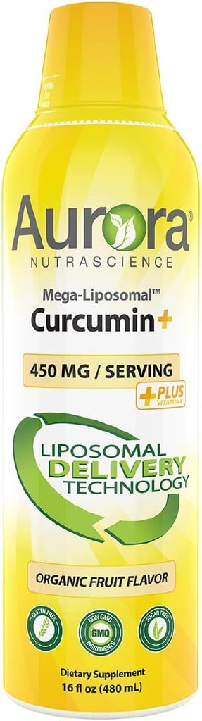 Aurora Nutrascience Mega-Liposomal Curcumin + C-vitamiin CurcuVailiga, toetab tervislikke liigeseid, lihaseid, seedetrakti ja aju funktsiooni, orgaanilist, mitte-GMO-d, 32 Servings, 16 fl oz