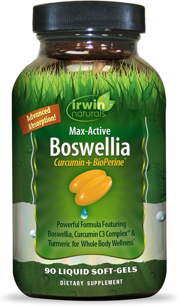 Irwin Naturals Curcumin Pro-Active - 90 vedelat pehmet geeli - kurkumiini C3 kompleksiga ja boswellia kogu keha heaolu jaoks - täiustatud imendumine - 45 serveerimist