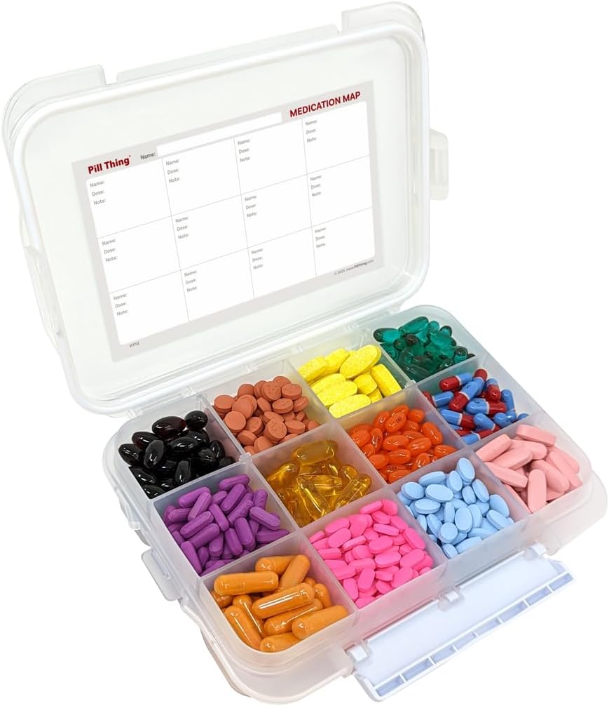 12 Jagu Suur Pill Case õhukindla tihendiga - silikooni tihendi veekindel Med Box koos ravimkaart (12 osa, 1 Pack)
