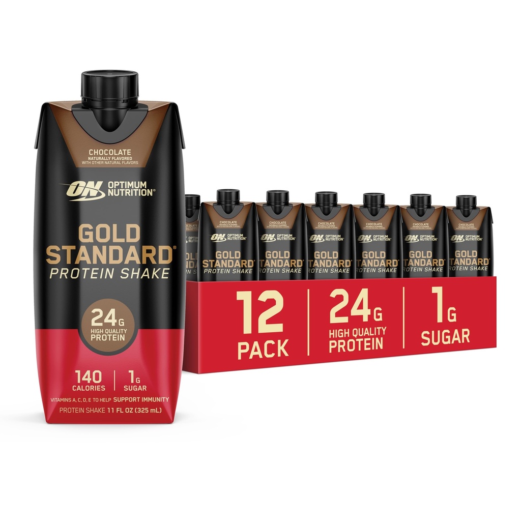Optimum Nutrition Gold Standard Protein Shake, 24 g valku, valmis joogiks valgujoogid, šokolaad, 11 Fl Oz, 12 loendit (pakend võib varieeruda)
