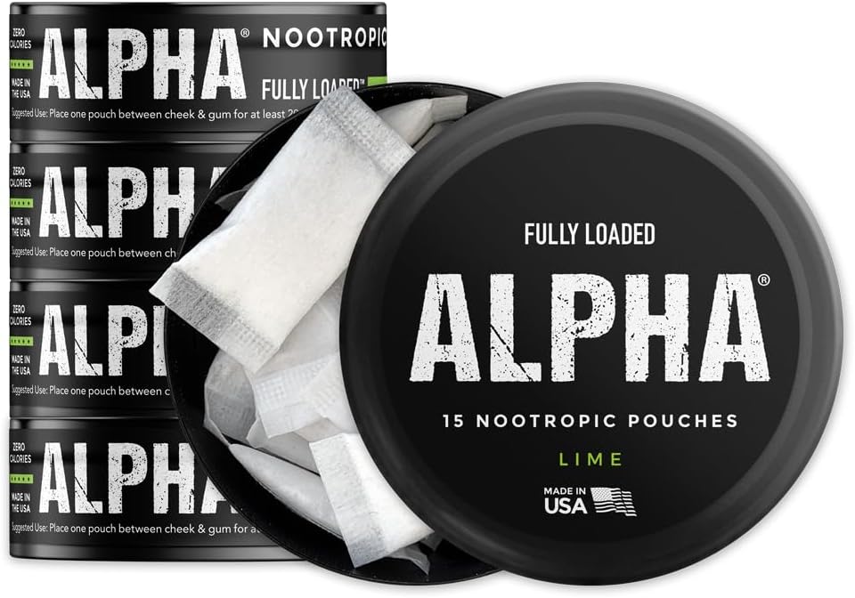 Täielikult laaditud alfa-nootroopsed kotid (Lime) - 5 purki - 15 kotti purgi kohta - efektiivne nootroopne kohaletoimetamine, Nic Pouch asendamine - kiirem imendumine, Alpha GPC, L-türosiin, GABA