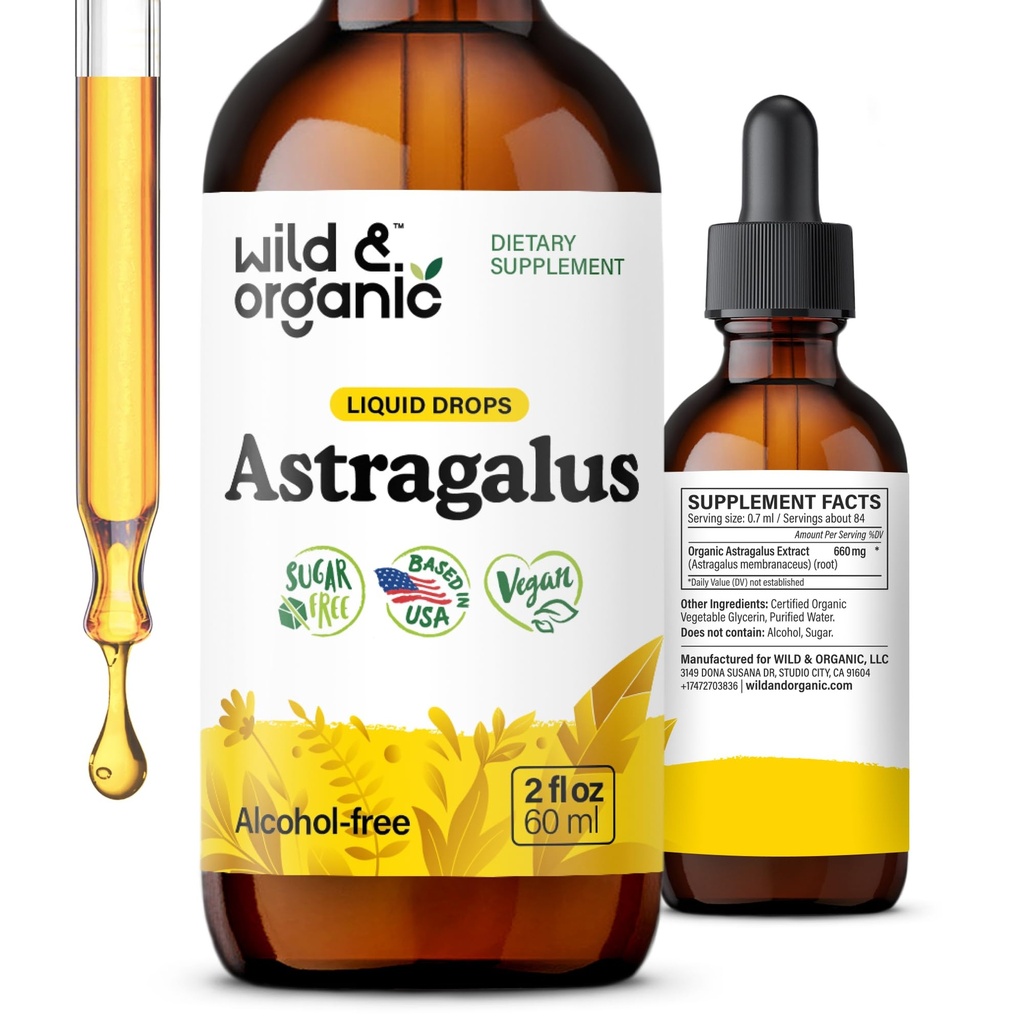 Looduslik ja orgaaniline Astragalus Tinktuur - Immuunsüsteemi tugitilgad w / Astragalus juureekstrakt - Taimne lisand rahulikkusele ja lõõgastumisele - Vegan, suhkur & alkohol - 2 fl oz