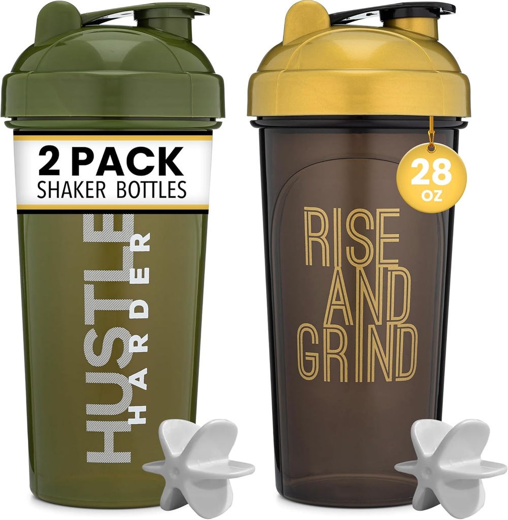[2 Pack] 28oz Shaker pudel motiveerivate tsitaatidega (Must/Kuld & Sammal) | Valguraputaja pudel mikseriga | Blender Shaker pudel valgusegude jaoks Pack on BPA vaba ja nõudepesumasin ohutu