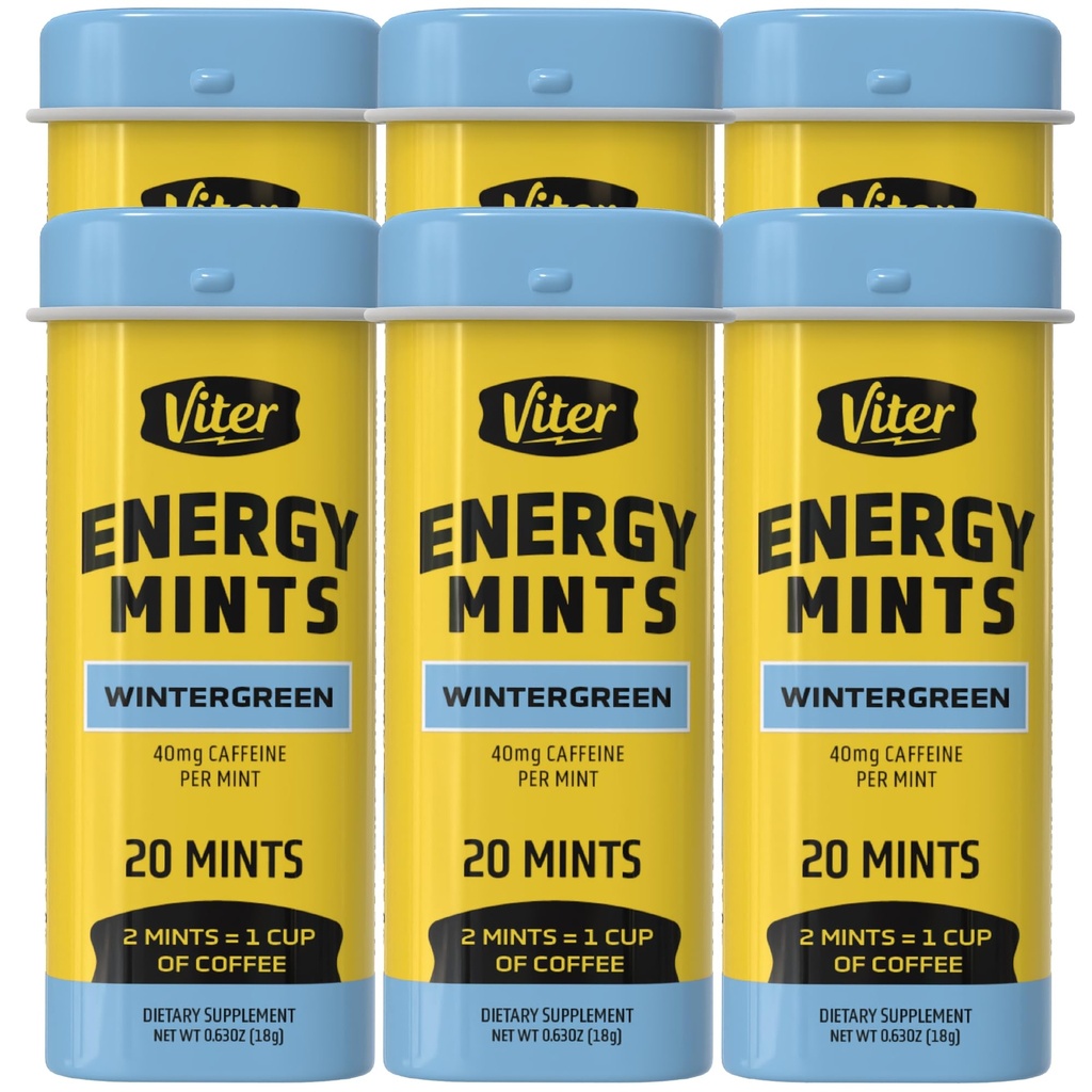 Viter Energy Caffeinated Mints 40mg kofeiin, B-vitamiinid, suhkruvaba. (Wintergreen, 20 tk, 6 tk)