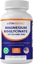 Vitamaatiline magneesium (bisglütsinaadist ja oksiidist) D3-vitamiini ja tsinkiga - 120 Veg kapslit - toetab lihaste, liigeste, närvide ja südame tervist - mitte-GMO, gluteenivaba