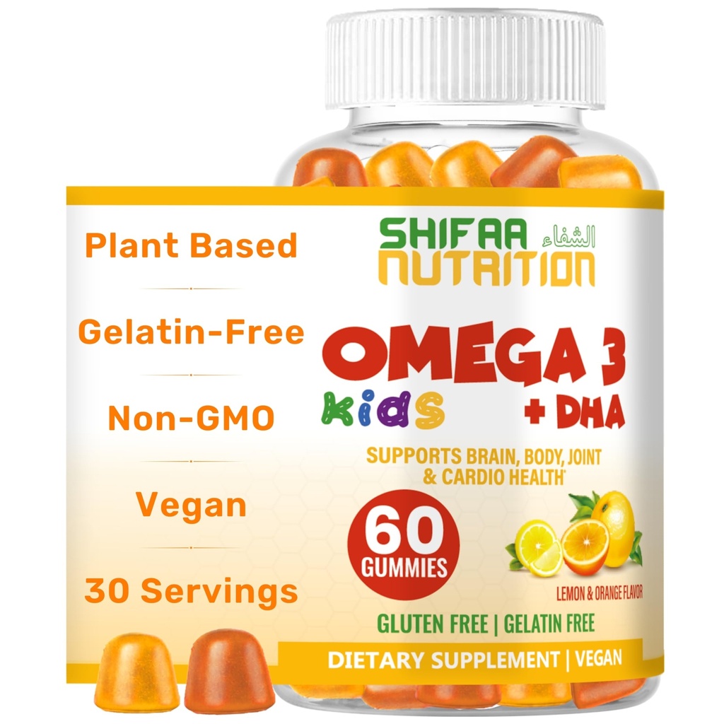 Halal Omega 3 lastele, kellel on DHA-kummid aju arenguks, südame ja immuunsuse toetamiseks, taimepõhiseks, mitte-GMO-ks, vetikapõhiseks DHA-ks, gluteeniks ja želatiinivabaks lastele Omega 3 kummikut, 30 serveerimist