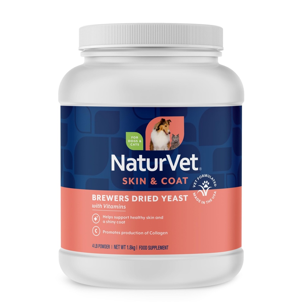 NaturVet - Breweri kuivatatud pärmi valem küüslaugu maitsega - Plus vitamiinid - toetab tervislikku nahka ja läikivat katet - rikastatud B-1, B-2, niatsiini ja C-vitamiiniga - koertele ja kassidele (4 lb pulber)