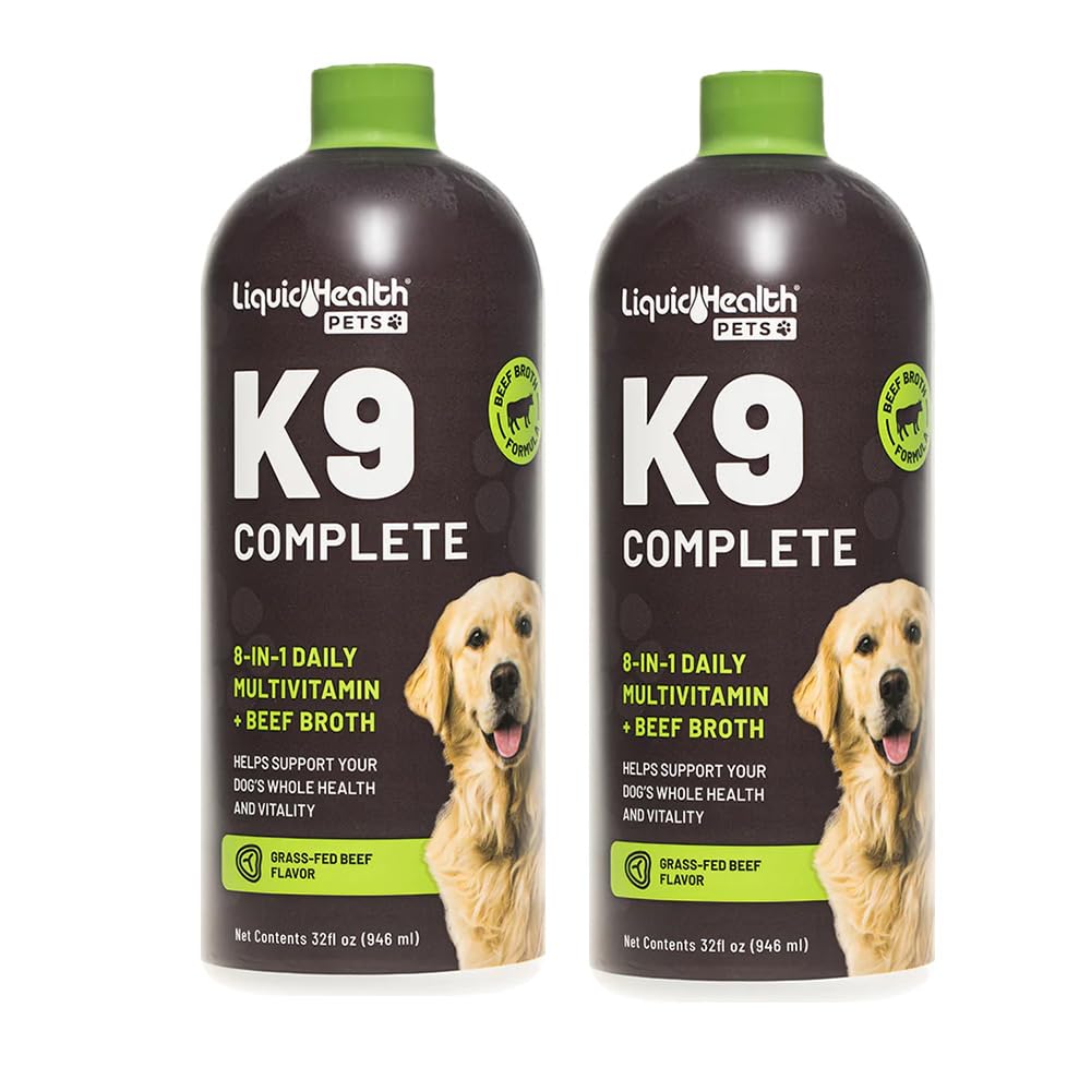 LIQUIDHEALTH Lemmikloomad K9 Täielik 8-in-1 vedelik multivitamiin täiskasvanutele vanematele koertele ja kutsikatele, Kõik ühes terviklikus vormelis Koerte vitamiinid nahale ja karvadele, liigeste tervis, immuuntoetus - USA valmistatud (2 Pack)