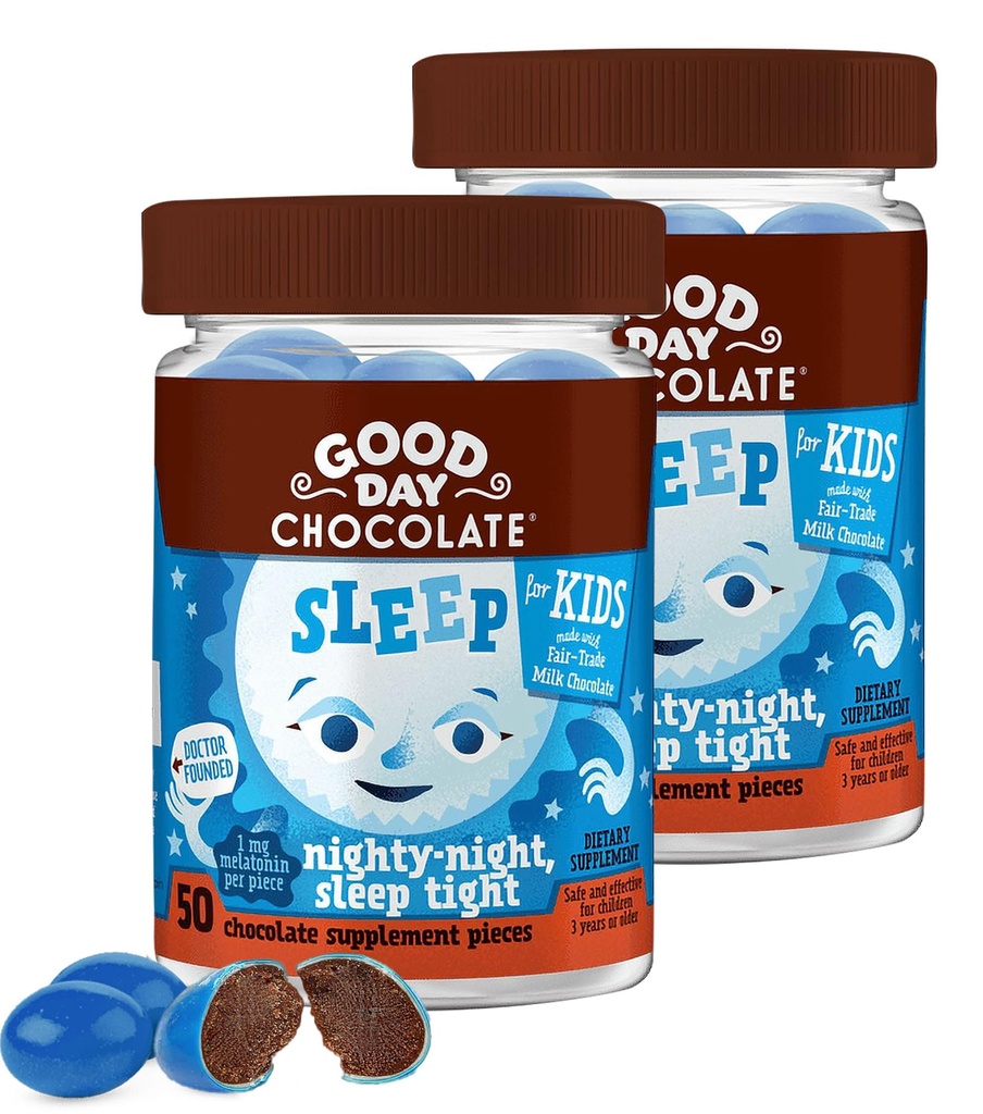 Hea päev Chocolate Melatonin lastele [2 Pack] - Fair Trade Non-GMO šokolaad kummeli ja melatoniini 1 mg - väikelapse melatoniin, lapsed Natural Sleep Aid vanuses 3 ja üles