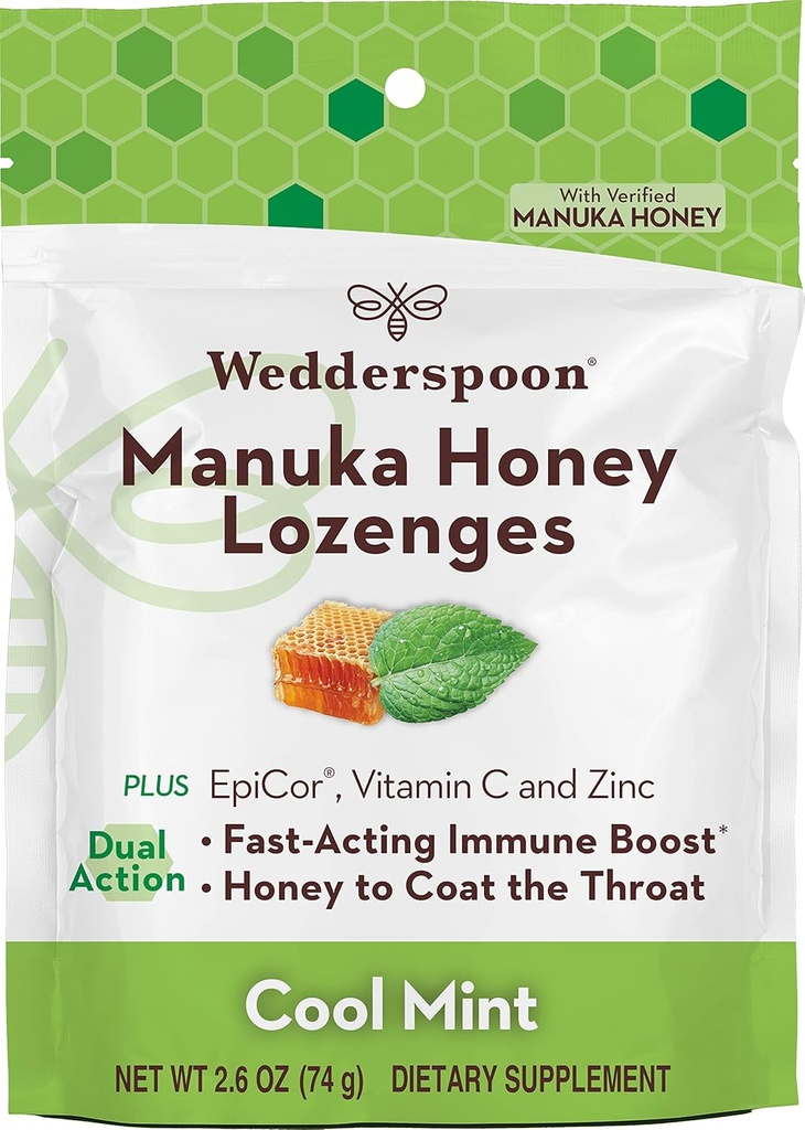 Wedderspoon Manuka Honey Immunity Lozenges, Cool Mint, 2, 6 Oz (pakk 1), Tõeline Uus-Meremaa Honey, Suurendage immuunsust kahe tunni jooksul
