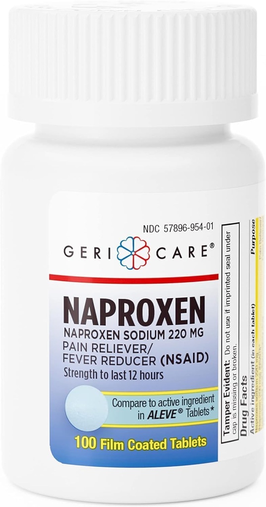 GeriCare Naproxen Naatriumtabletid, 220mg (100 krahv) - MSPVA ekstra tugev valu leevendamiseks peavalu, artriidi, lihasvalu, menstruaalkrambid - õhukese polümeerikattega Naproxen, põletikuvastane ja palaviku vähendaja