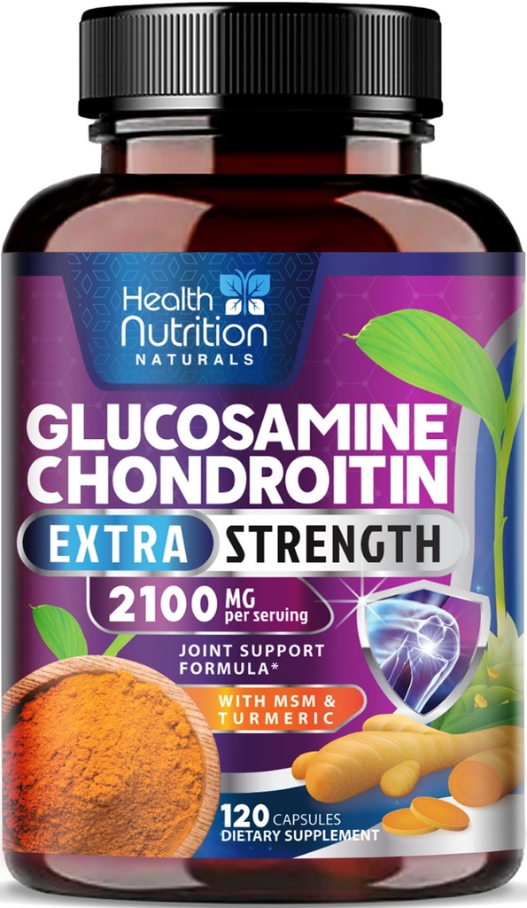Glükoosamiin Chondroitin 2100mg - 3X Tugevus ühine tugilisa MSM, glükosamiinsulfaat, kurkum, boswellia, Quercetin kõhre, paindlikkus ja liikuvus, villitud USA, 120 kapslit