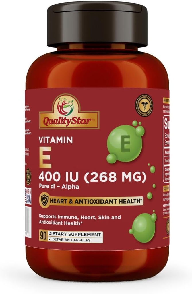 E-vitamiini kapslid immuunsuse, südame, naha ja antioksüdantide tervise jaoks - 100% vegan üks kord päevas kapslid 90 kapslit 400 RÜ (268 mg)