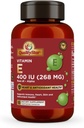 E-vitamiini kapslid immuunsuse, südame, naha ja antioksüdantide tervise jaoks - 100% vegan üks kord päevas kapslid 90 kapslit 400 RÜ (268 mg)