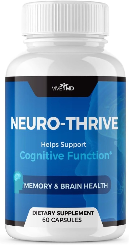 VIVE MD NeuroThrive Brain Supplement - Ametlik valem - Neuro Thrive PQQ, Neuro Thrive - Täiendav tugevus Ginkgo Biloba ekstrakti, Siberi ženšenni ekstrakti - (60 kapslit)