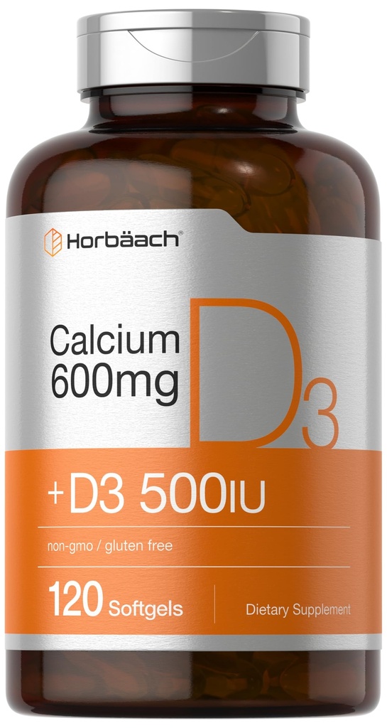 Horbäach kaltsiumilisandi D3 | 600 mg | 120 Softgels | Non-GMO & Gluten Free | meestele ja naistele