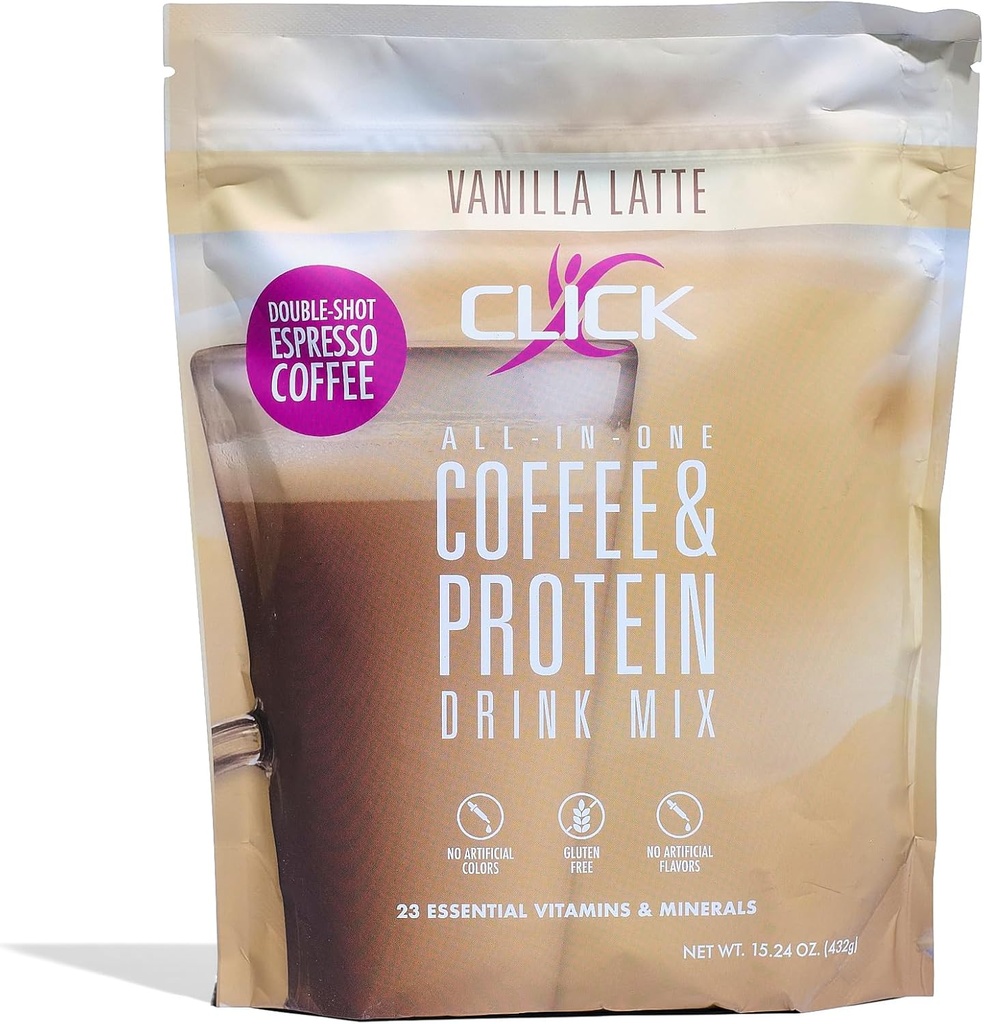 Klõpsake kohvivalgu pulbrit | topeltkahvel Espresso | 16g valku | 23 olulist vitamiini | madala kalorsusega toidu asendaja | 150mg kofeiini | gluteenivaba | Kunstlike maitsete või värvideta | Vanilje