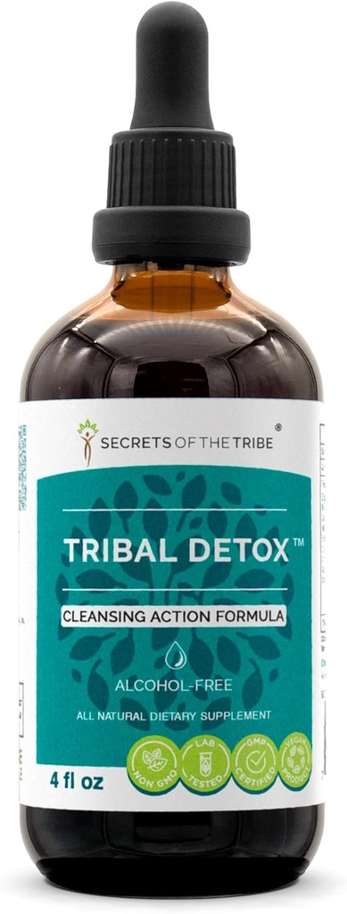 Tribal Detox Herbal Extract, Alcohol-Free Glycerite Tinktuur, Kurkum, Dandelion, Milk Thistle, Burdock, Cleavers, Cranberry, Goldenrod, Green Tea Cleansing Action Formula (4 FL OZ)
