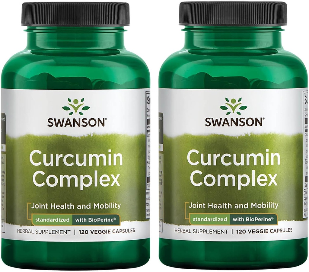 Swanson Curcumin Complex - Taimne täiendus, mis toetab liigeste tervist, liikuvust ja füüsilist funktsiooni - standardiseeritud bioperiiniga maksimaalse imendumise jaoks - (120 Veggie kapslit) (2 pakendit)