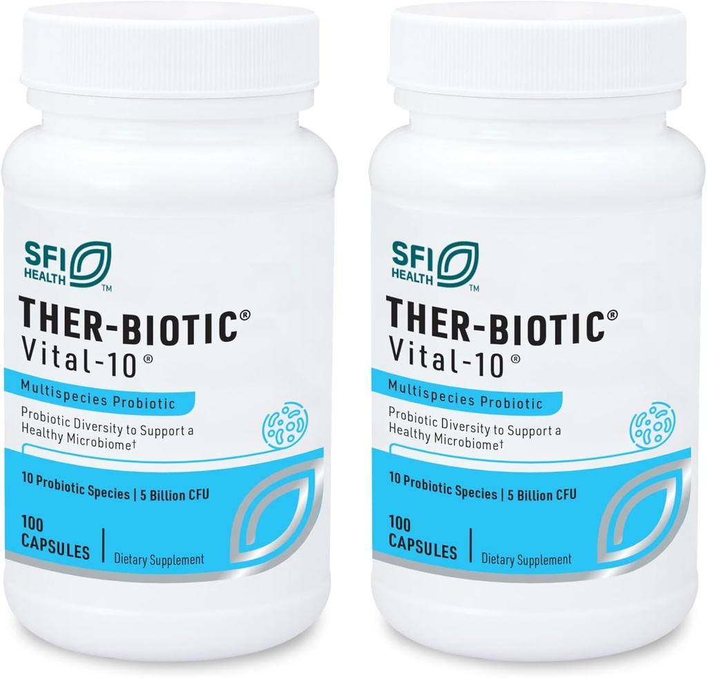 Klaire Labs SFI Health Vital-10 Probiootikum - Immuunsuse ja seedetrakti tugilisa 5 miljardit CFU 10 Lactobacillus, Bifidobacterium & Streptococcus'e liigid, piimavabad (100 kapslit, 2 pakendit)