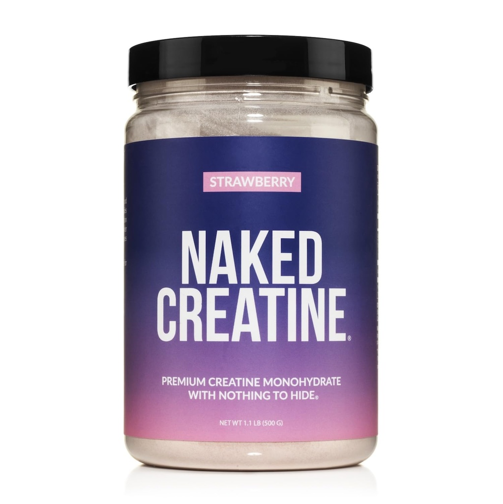 NAKED Kreatiin - Maasikas Maitsestatud Kreatiin Monohüdraat - Real Maasikas Pulber, Ei Lisandid, Lihaste Kasvu, Vegan, Mitte-GMO, Gluteenivaba, Sojavaba - 45 Servings