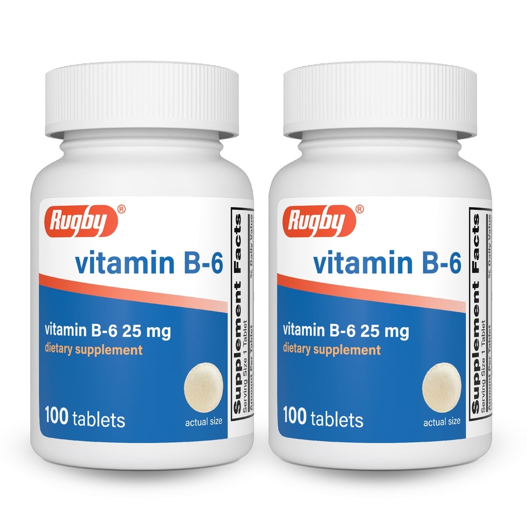 Rugby Vitamiin B-6 tabletid - 25 mg vitamiini B6 - toidulisand - 100 loendit (2 Pack)
