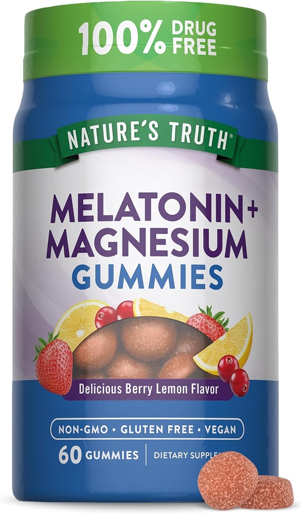 Looduse Tõde Melatoniin Magneesium Gummies | 60 Count | Berry Sidrun Flavor | Vegan, Non-GMO & Gluteenivaba Lisand