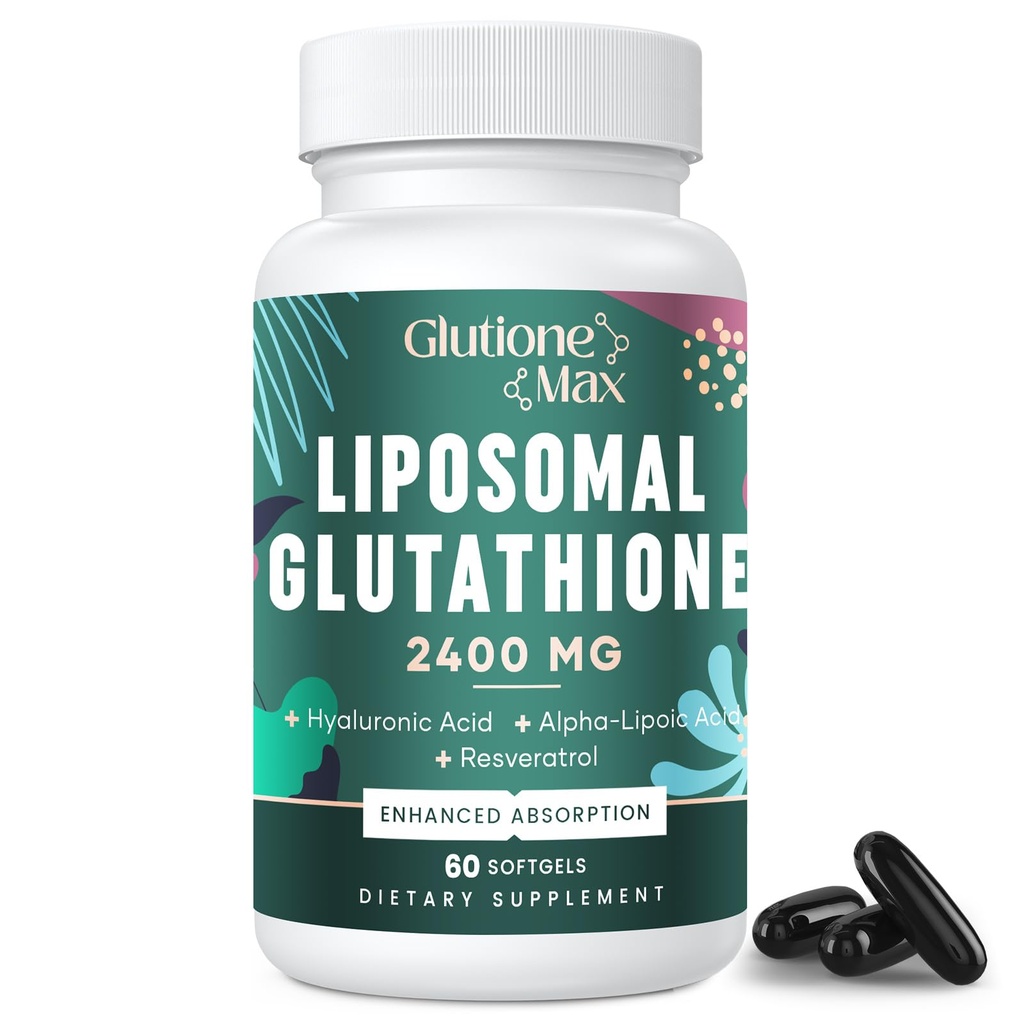 8-in-1 Liposomal Glutatioon 2400 MG, kõrge imendumisega Antioksüdant valem – hüaluroonhappega, alfa-lipohappega, resveratrooliga - naha, maksa detoksi ja immuunsüsteemiga, 60 Softgels