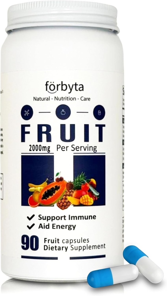 Puuviljade täiendus - Terve toidupõhine puuviljasegu kapslid - Looduslik antioksüdantide tugi - rikkad olulised vitamiinid - Mitte-GMO, Gluteenivaba - 90 kapslit