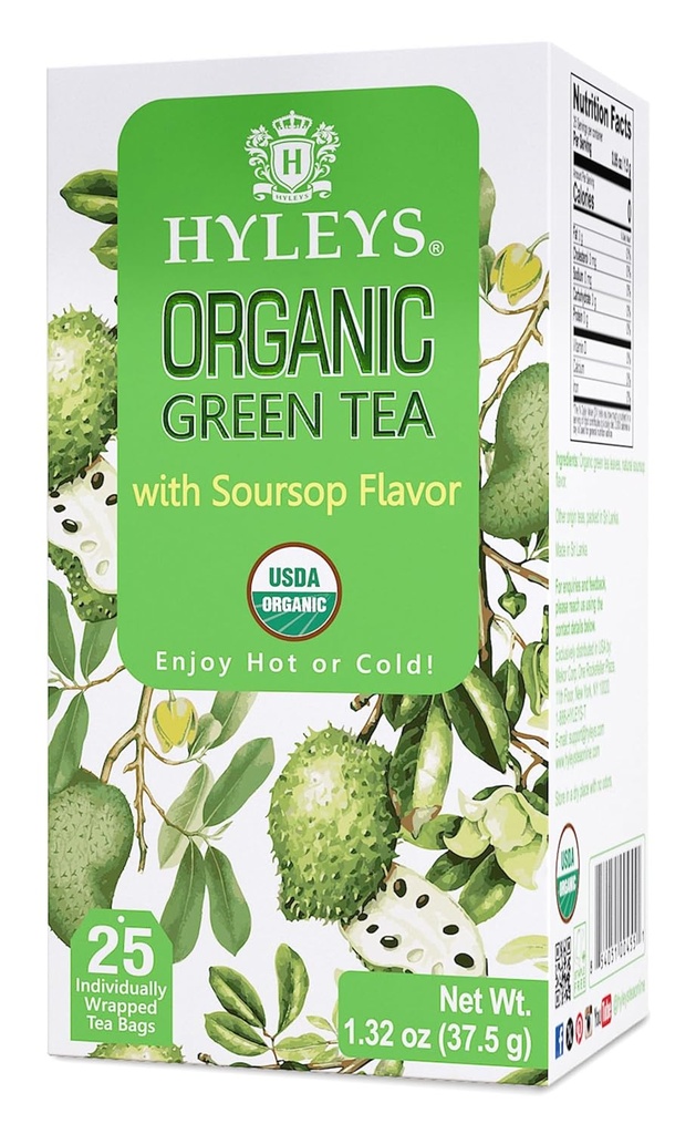 Hyleys Organic Green Tea Soursop Flavor - 25 teekotid - (12 Pack - 300 teekotid kokku) - Graviola Guanabana tee
