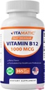 Vitamatic Vitamiin B12 1000 mcg Kiire lahustamine - 365 tabletti - looduslik marjamaitse - toetab energia ainevahetust ja närvisüsteemi tervist