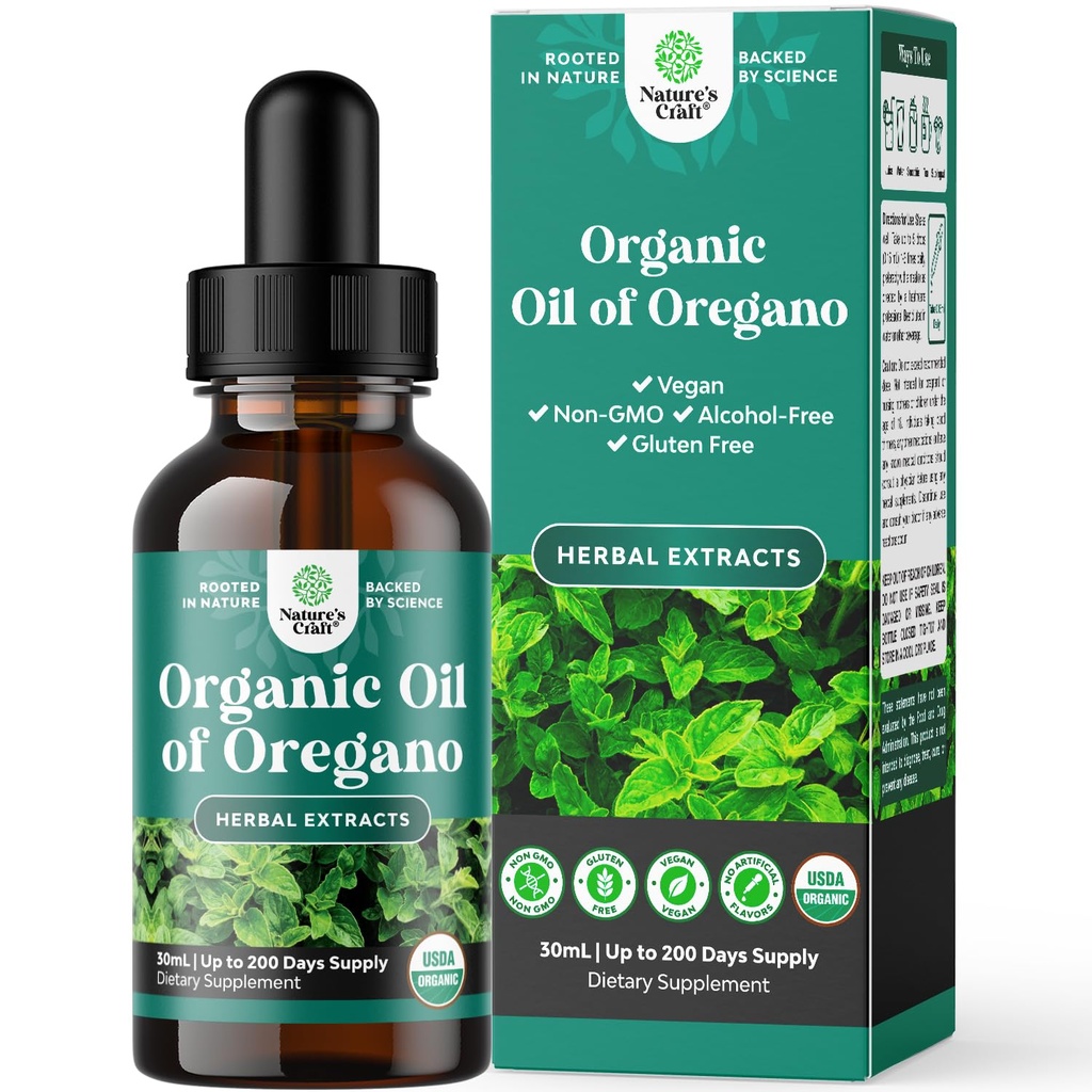 Orgaaniline Oregano õli tilgad - ülikontsentreeritud Oregano vedel õli karvakrooliga 60% seedimiseks ja immuunsuse toetamiseks - Vedel taimse ekstrakti tinktuur immuunsuse tugevusele ja tervislikele sooledele - 30 ml
