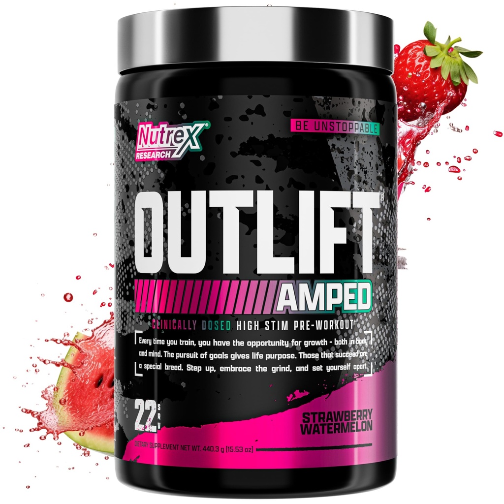 Amped Max Dosed High STIM Pre Workout Pulber 6G Citrulline, 3, 2G Beeta-alaniin, Alpha GPC, CognatiQ, Extreme Energy, Massive Pumps, Elektrolüüdid (Maasikas Arbuusi, 22 Servings)