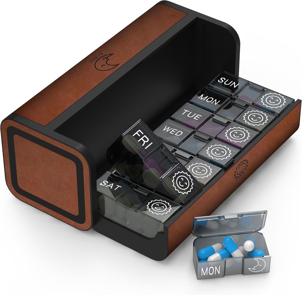 Pill Organizer 2 korda päevas, Am Pm Kaks korda päevas Pill Case, eemaldatav suur reisipillid Box 7 päeva, iganädalane pillikonteiner Vitamiin meditsiin Supplement Fish Oil (pruun)