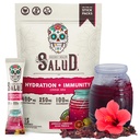Salud 2-in-1 hüdratsioonipaketid + immuunsus elektrolüütide pulber, Hibiscus - Jamaica Agua Fresca joogisegu, leedrimarja, piimatoodete ja soja vaba, GMO-vaba, vegan, madala kalorsusega, 1 g suhkur (15 serveerimist)