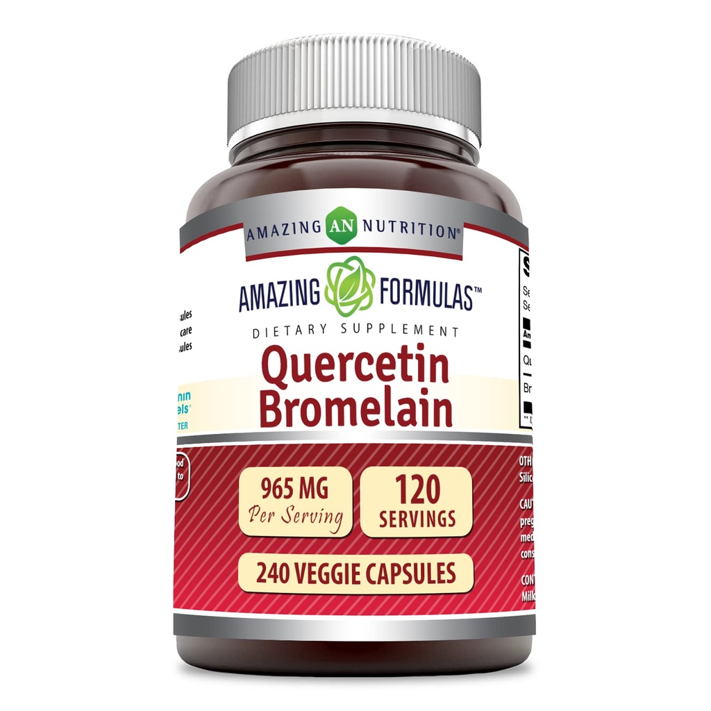 Amazing Nutrition Quercetin 800 Mg Bromelain 165 Mg Veggie kapslid Supplement | Non-GMO | Gluteenivaba | Valmistatud USAs | Sobib taimetoitlastele (240 Count)