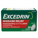Excedrin Migreeni leevendavad kapslid migreeni sümptomite jaoks, atsetaminofeen 250mg, aspiriin 250mg, kofeiin 65mg, valu leevendaja, 24 krahv
