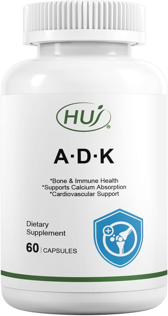 HUJ ADK täiendus, 60 kapslit, kaltsium, vitamiinid A, D3, K2 (MK-7)