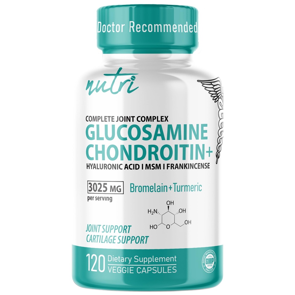 Nutri 8-in- 1 glükoosamiin Kondroitiin MSM kurkum Bromelain Boswellia Hüaluroonhape 3025 mg - ühine tugilisa - 120 kapslit - toetab tervislikke luid - 3. partei testitud ja GMP sertifitseeritud