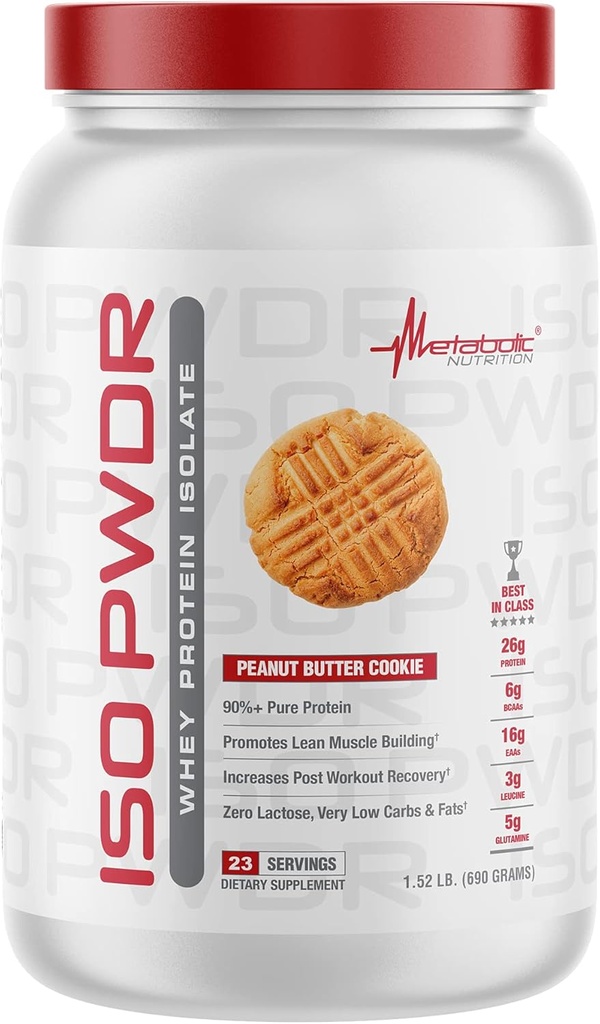 Metabolic Nutrition Whey Protein Isolate ISO PWDR Peanut Butter Cookie, 1.54lb, 23 Servings, 26g Protein, Fast Digesting, Zero Carbs, Delicious Flavor, Very Low Carbs & Fat, Zero Lactose