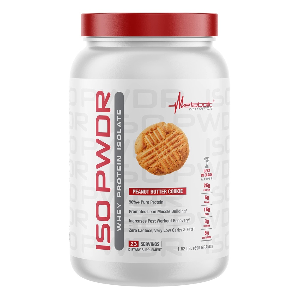 Metaboolne toitumine vadakuvalk isolaat ISO PWDR maapähklivõi küpsis, 1.54lb, 23 serveerimist, 26g valku, kiiret seedimist, nullsüsivesikuid, maitsvat maitset, väga madalaid süsivesikuid ja rasva, nulllaktoosi