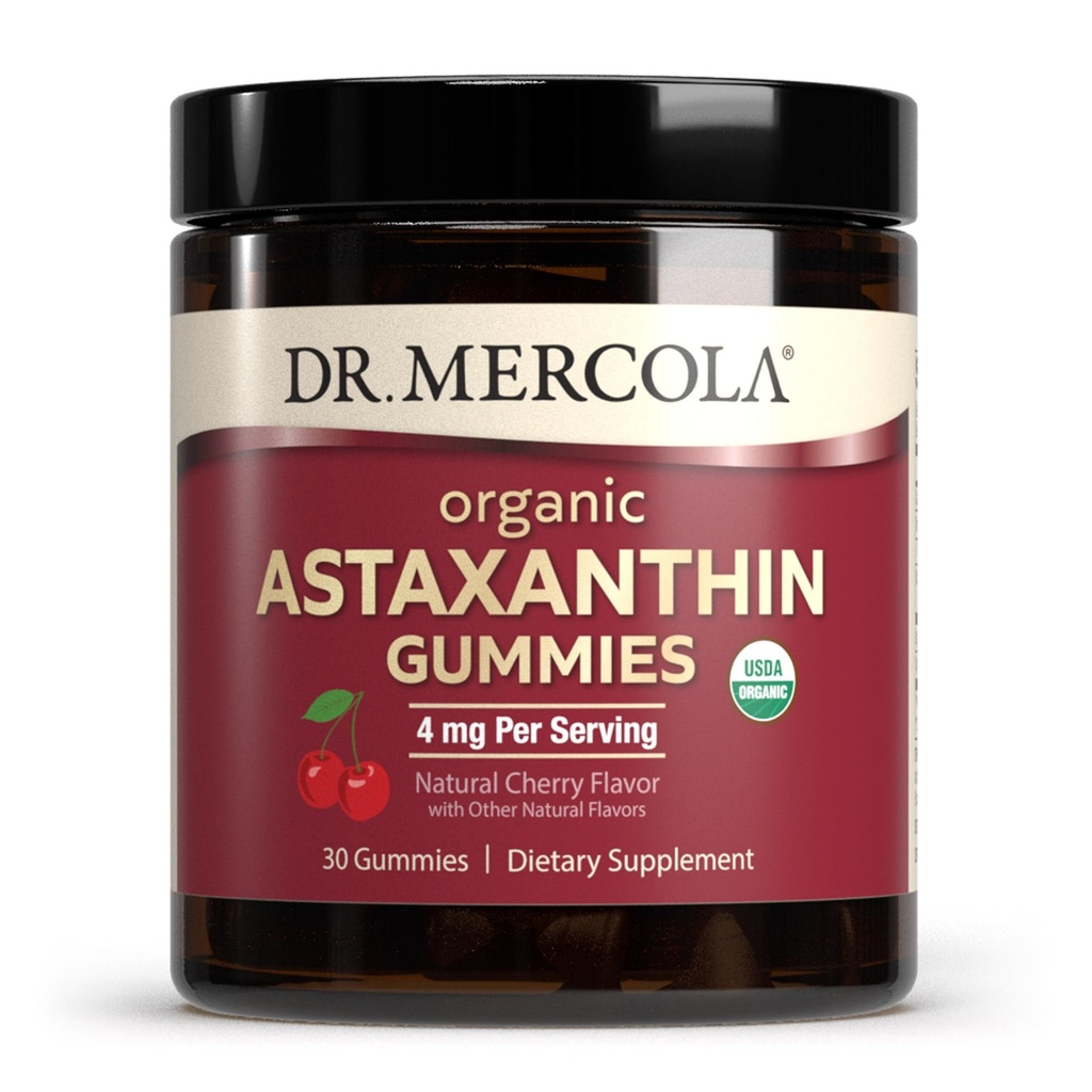 Dr Mercola Organic Astaxanthin Gummies, 30 Serving (30 Gummies), 4 mg Per Serving, Dietary Supplement, Antioxidant ja Immune Support, Certified Organic, Non-GMO