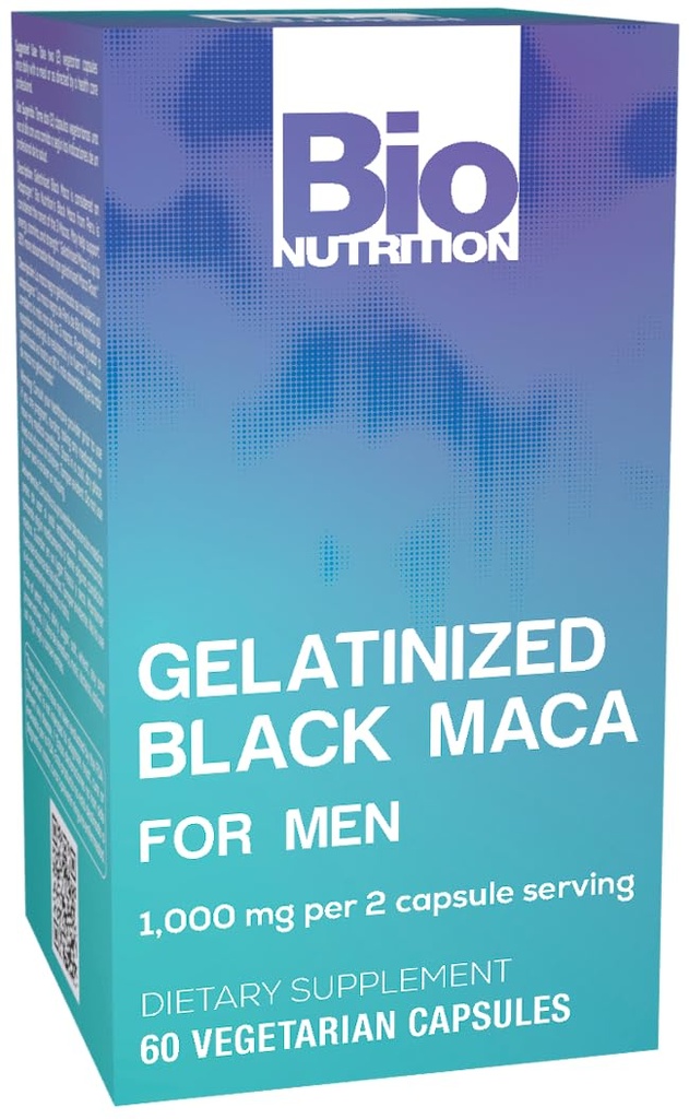 Bio Toitumine želatiniseeritud must Maca 60 taimekapslit | 1500 mg ühe serveerimise kohta | Energiavõimendus | Kaltsium | Magneesium | Fosfor