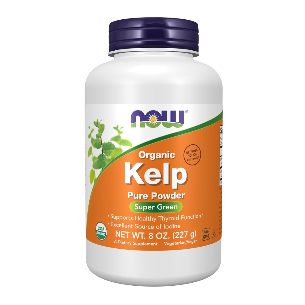 NOW Supplements, Kelp pulber, sertifitseeritud orgaaniline, suurepärane joodi allikas, super roheline, 8-kordne