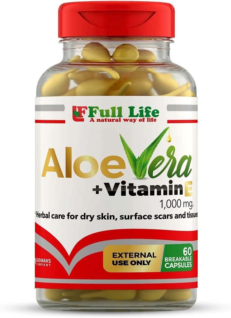 Aloe Vera + E-vitamiin, 60 purustatavat kapslit - niisutav, vananemisvastane - tervislik nahahooldus